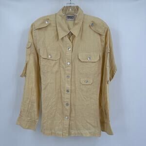 Chicos Design Womens Top Size 1 US M Linen Utility Safari Button Front Lagenlook